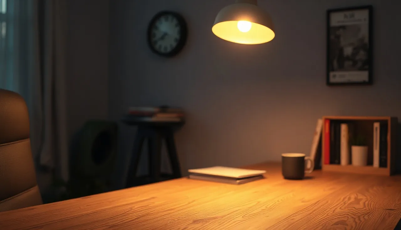 Home office desk at dusk with wall clock near nine PM showing calling hours deadline