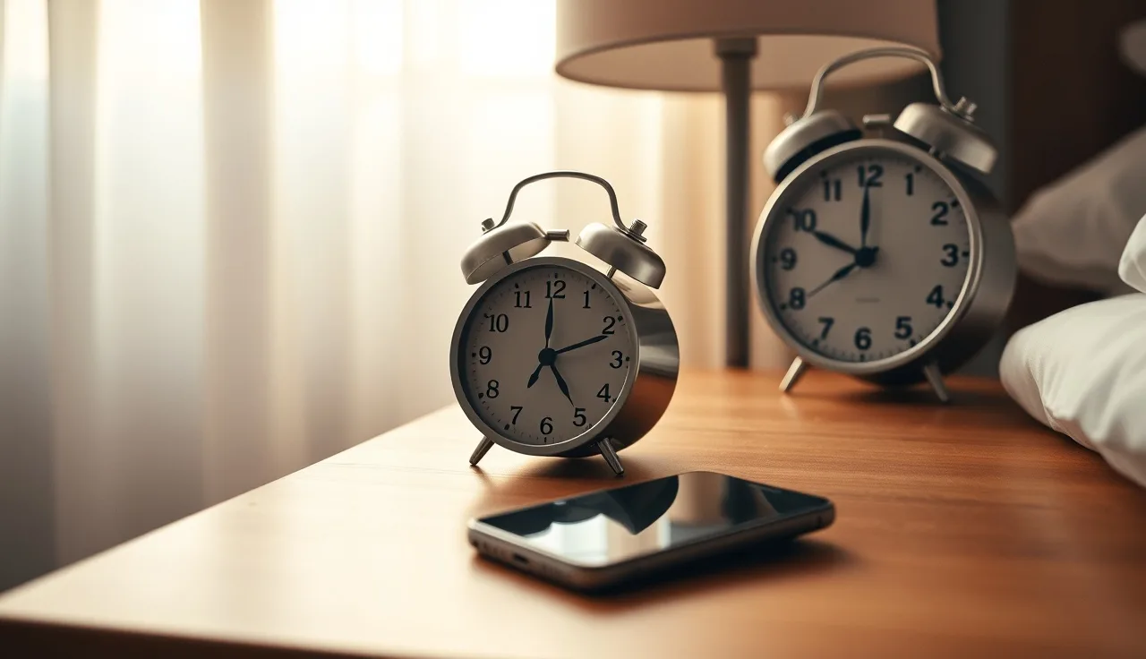 Smartphone face-down on nightstand at 7:45 AM illustrating TCPA quiet hours