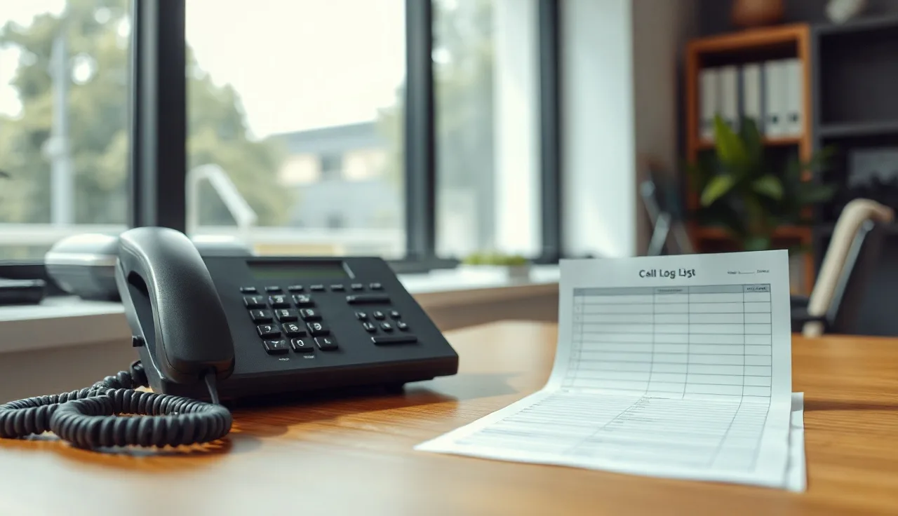 Landline telephone on office desk with printed call logs, illustrating telemarketing compliance rules