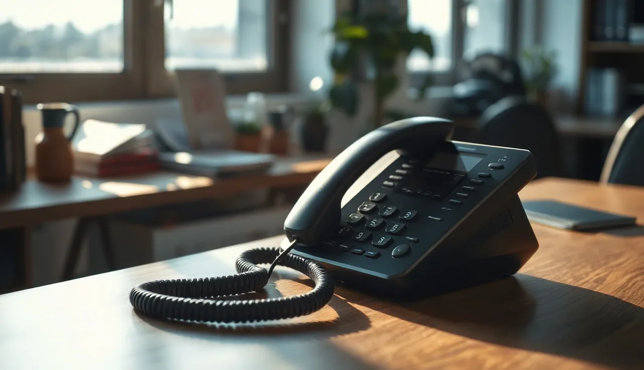 Phone handset on a wooden desk illustrating an abandoned outbound call