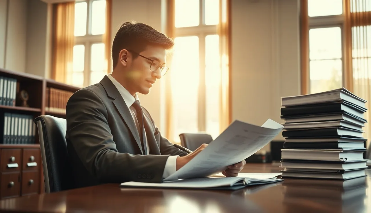 Person reviewing consent documentation at a desk, preparing for TCPA litigation