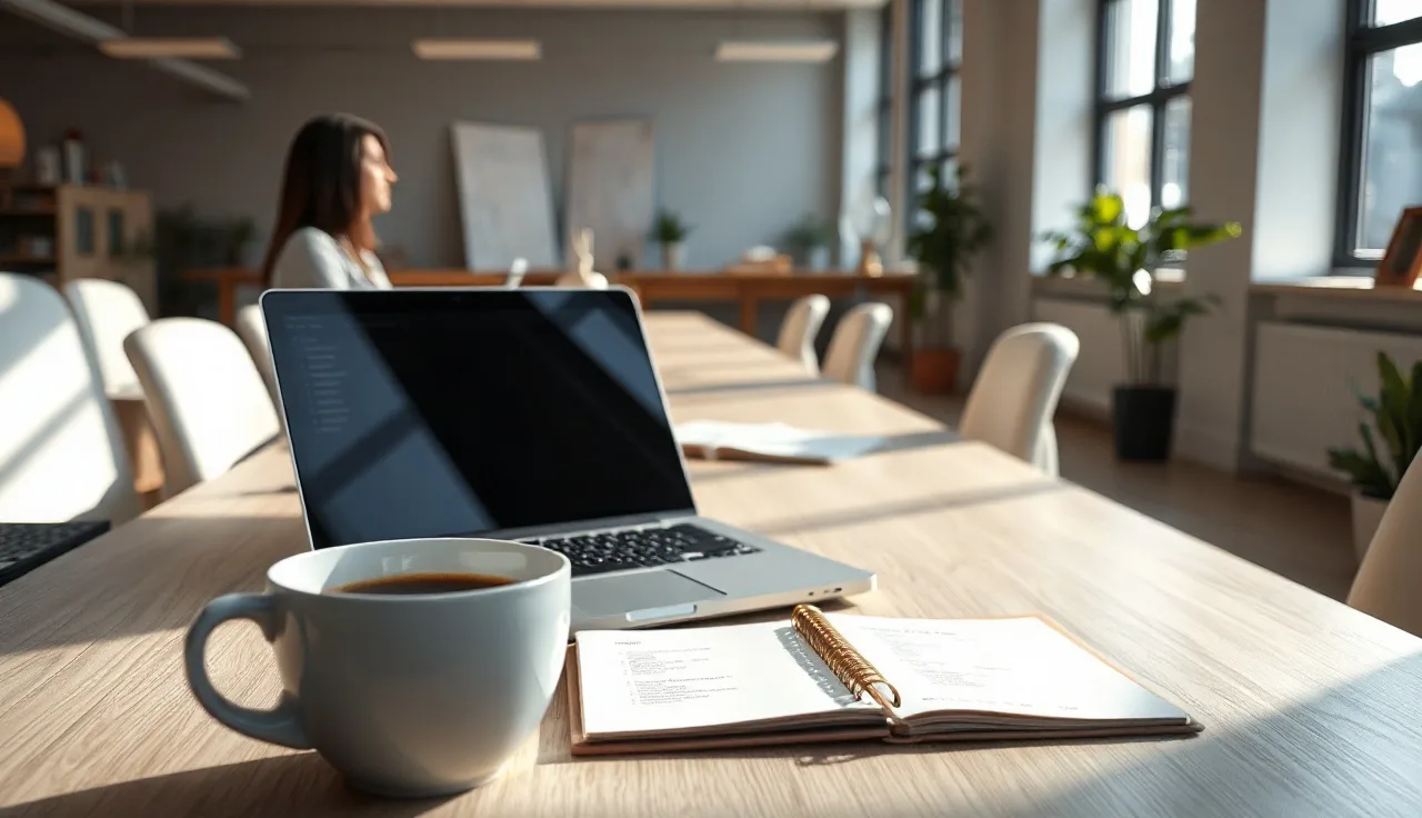Open laptop showing a CRM database on a sunlit office desk