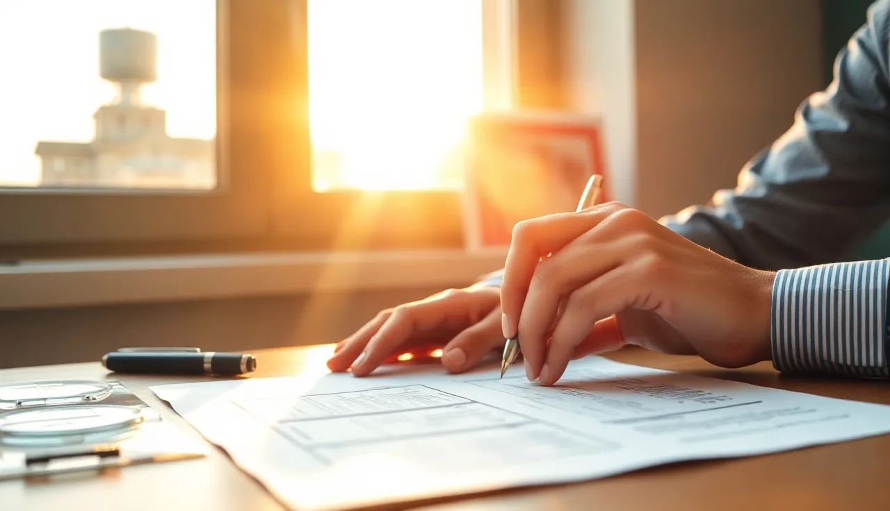 Hands completing an opt-in consent form on a wooden desk near a window