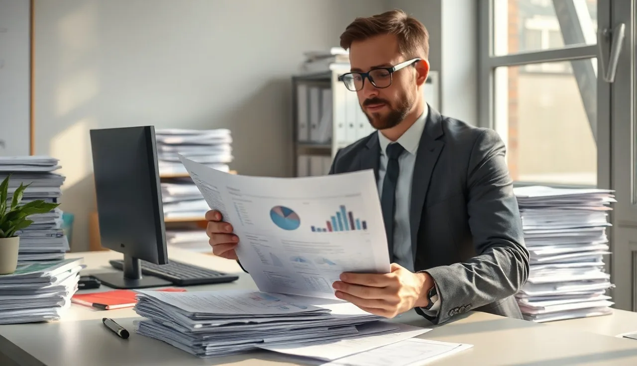 Compliance professional reviewing spreadsheets at a desk during a CRM consent audit