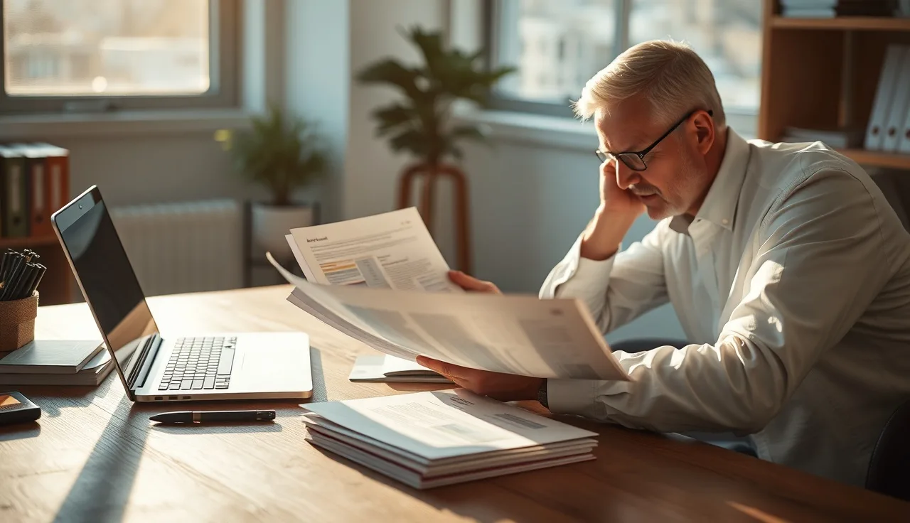 Sales manager reviewing lapsed lead contact sheets at a desk for compliance