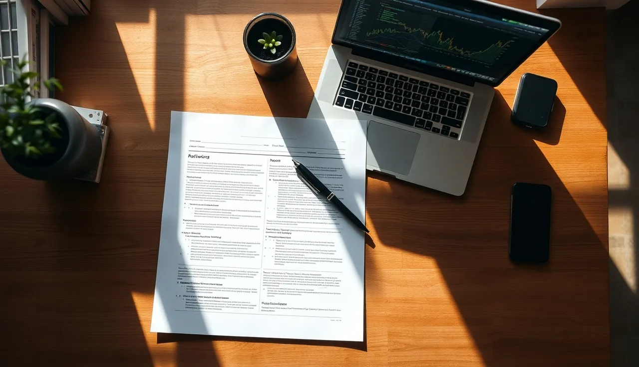 Desk with consent form, pen, and laptop showing compliance data records