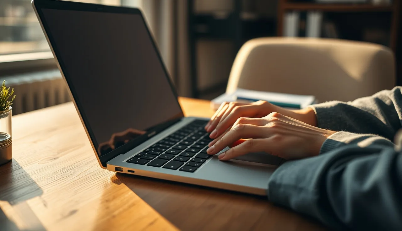 Hands typing on a laptop in an office, capturing consent data for TCPA compliance