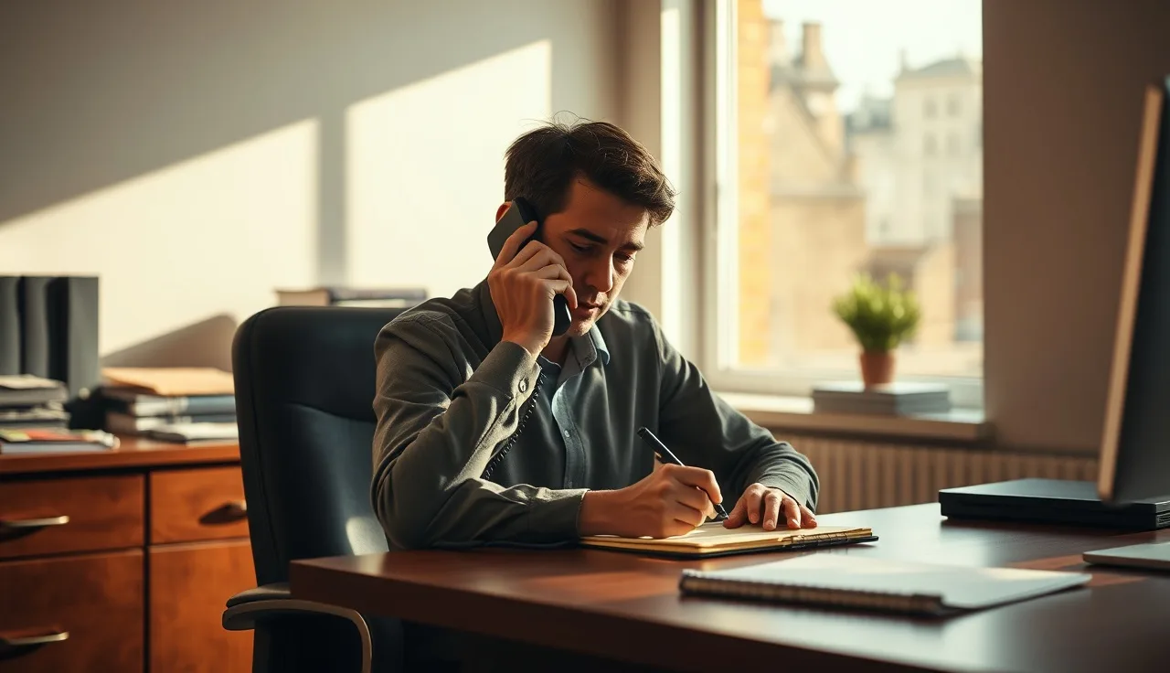 Person taking notes during a phone call, representing IVR consent capture compliance review