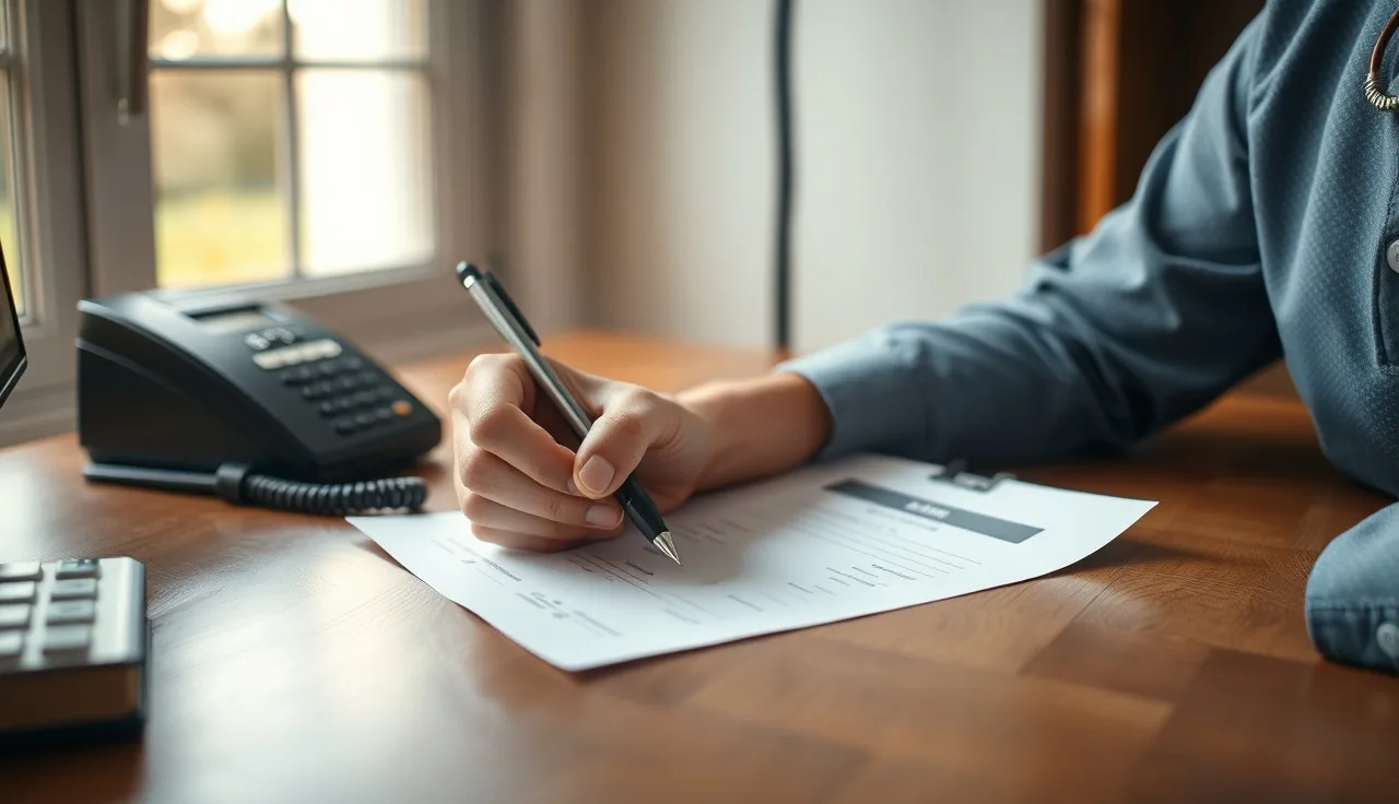 Person signing an opt-in consent form at a desk, TCPA compliance theme