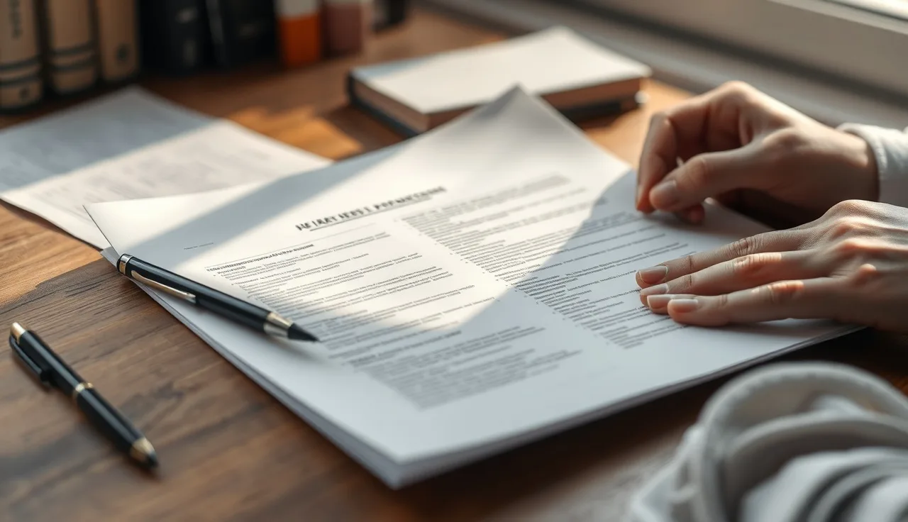Person reviewing a bilingual consent document on a desk in natural light