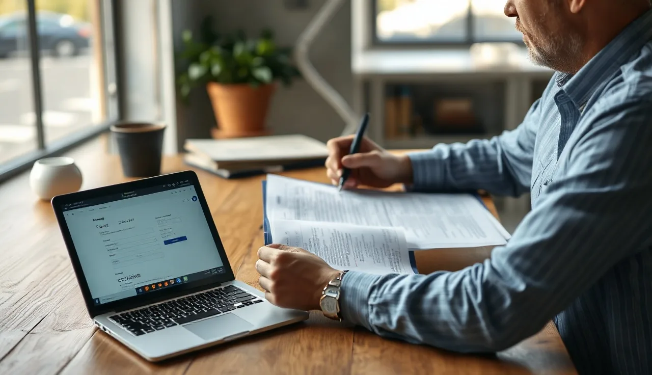 Person reviewing compliance forms at a desk, representing TCPA 1:1 consent requirements