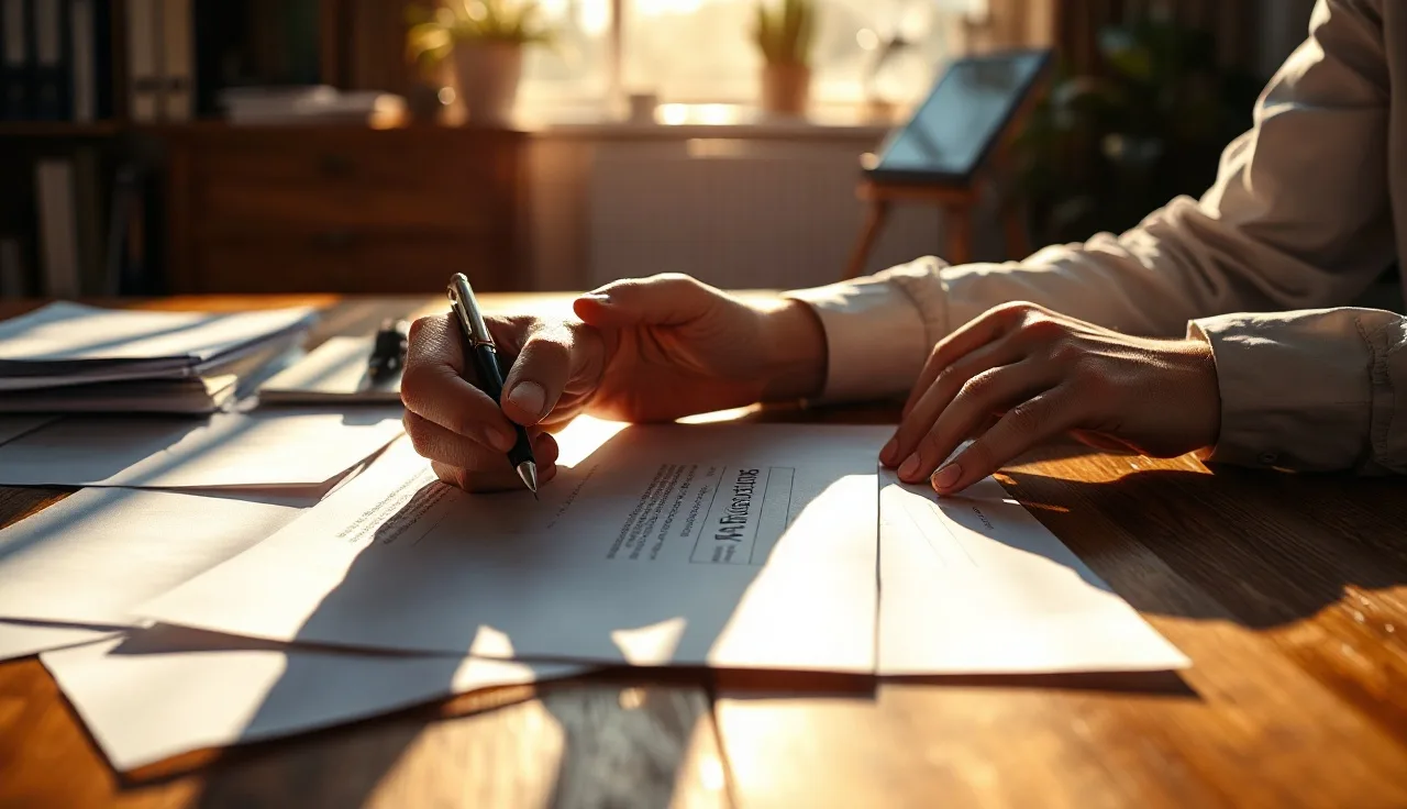 Person signing a consent document at a desk related to TCPA arbitration compliance