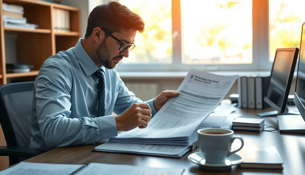 Compliance officer reviewing phone logs at a desk for TCPA verification