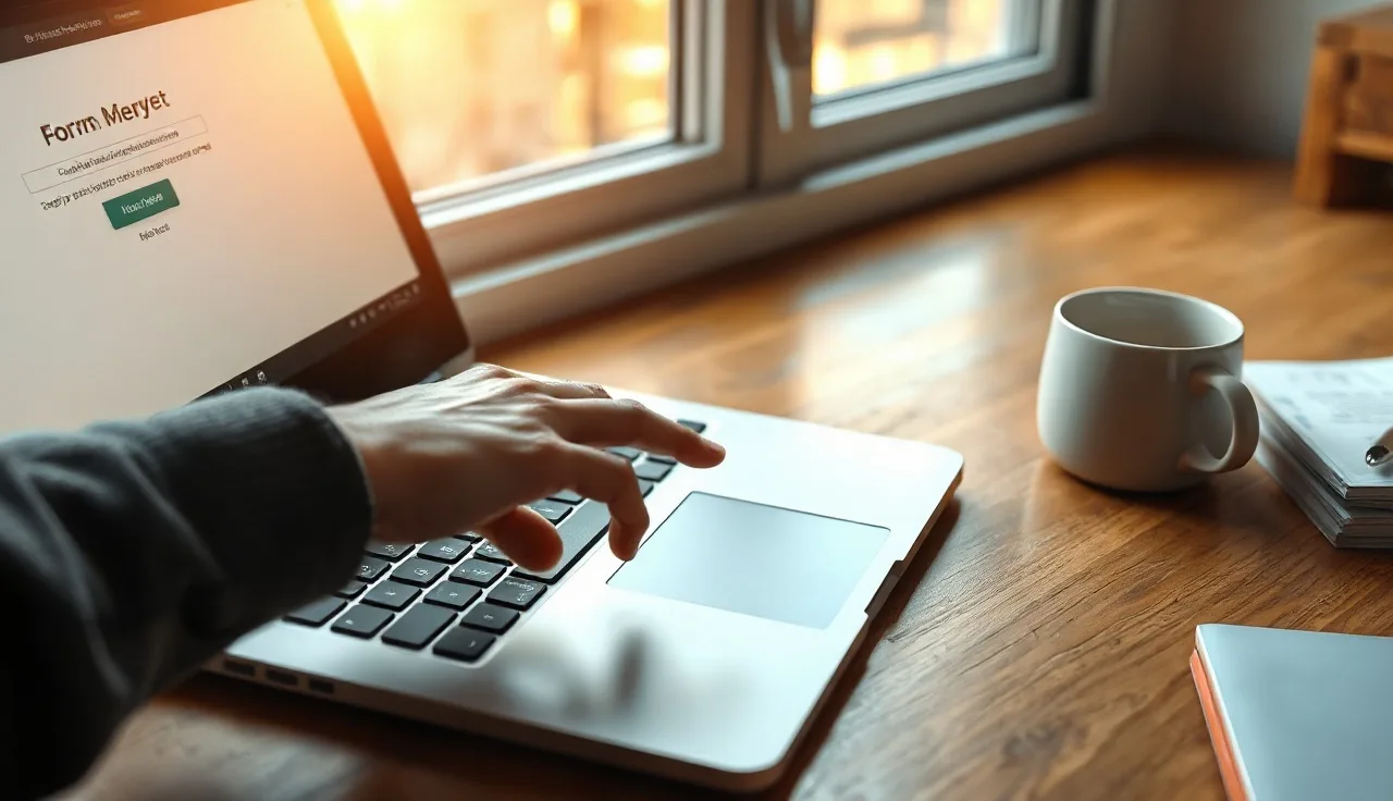 Hand about to submit a digital consent form on a laptop at a desk