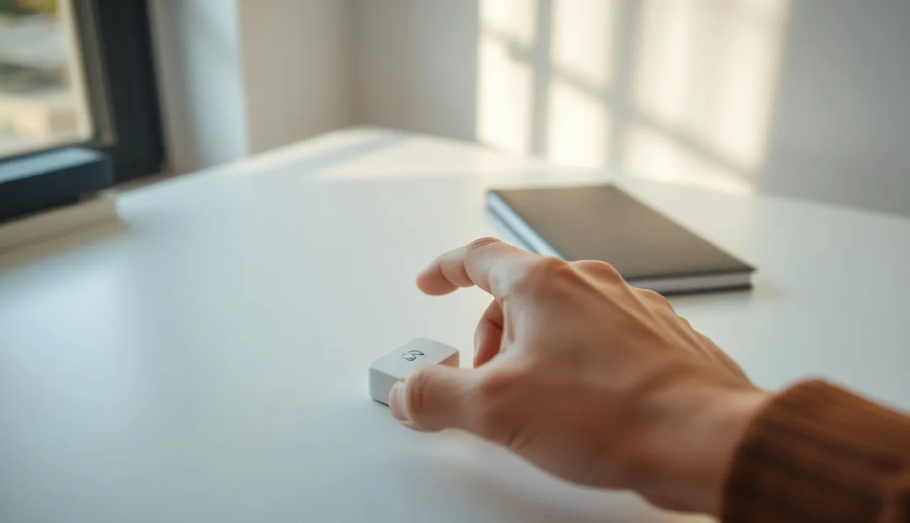 Hand pressing a consent button at a clean white desk, representing TCPA written consent