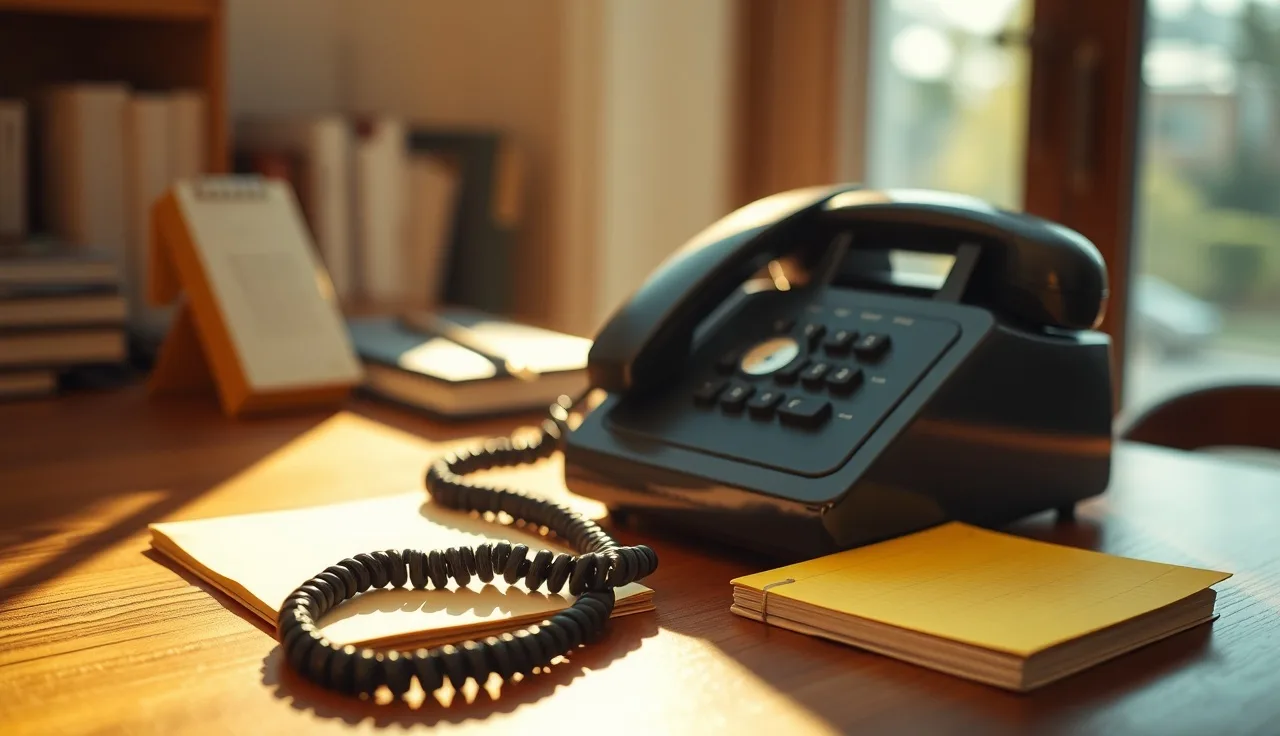 Landline phone on a desk representing do not call list registration