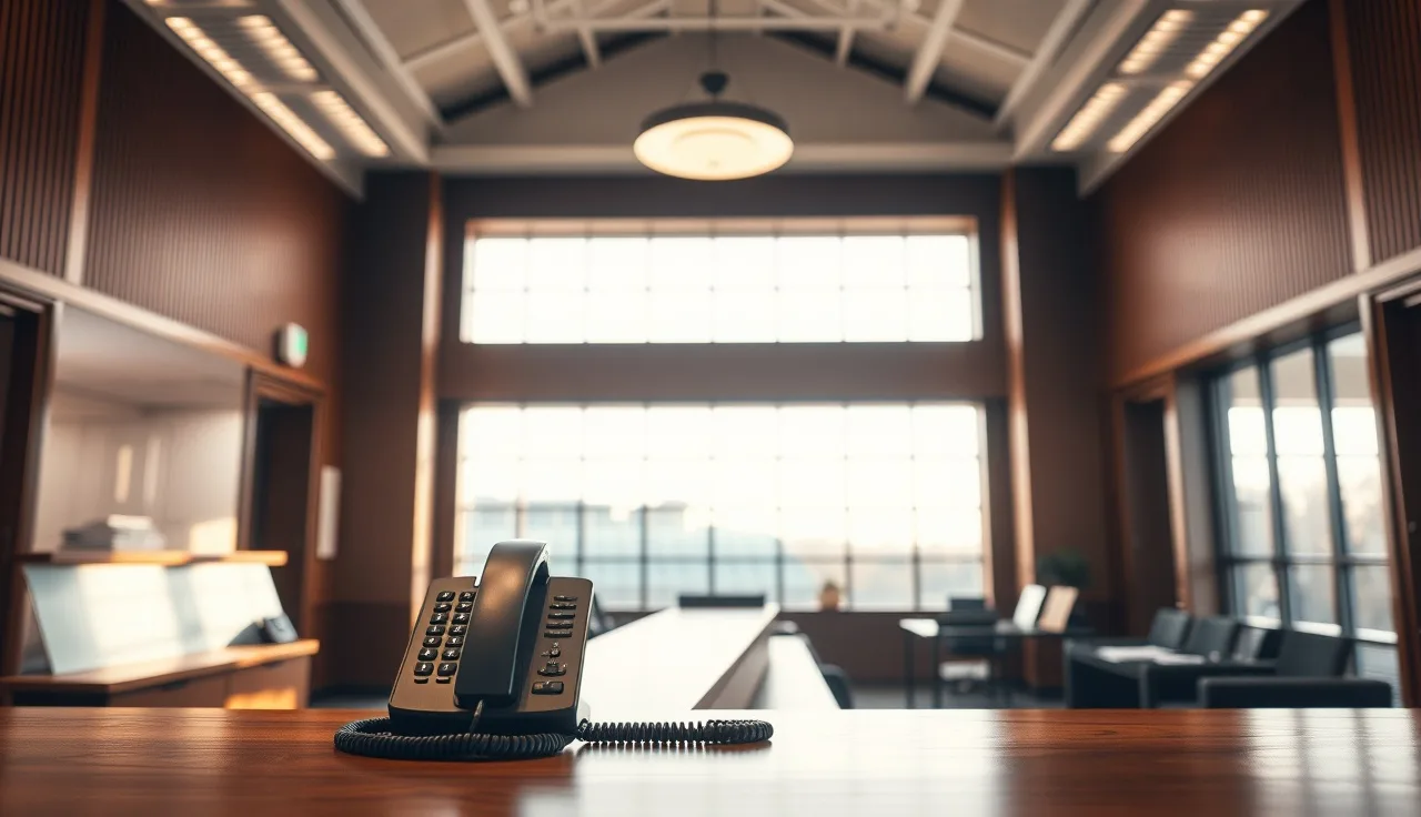 Empty government office reception desk with telephone handset in Ottawa