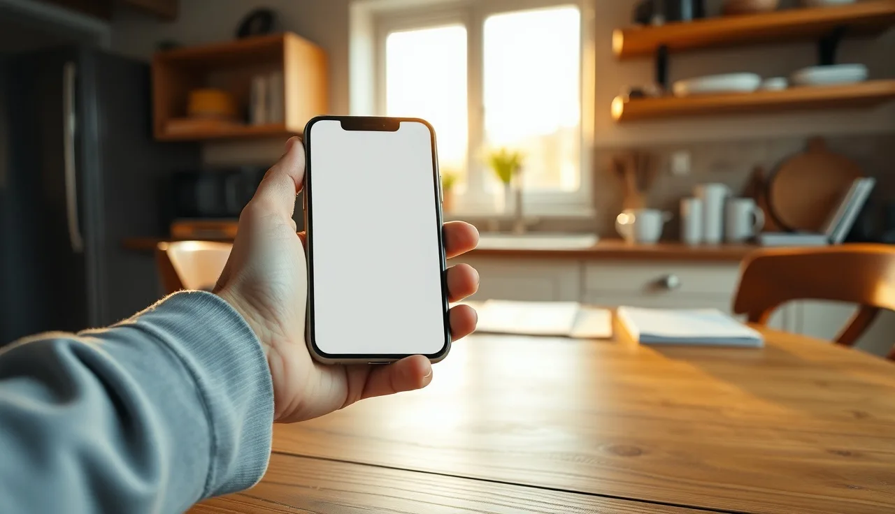 Hand resting on face-down smartphone on wooden table, related to cell phone do not call rules