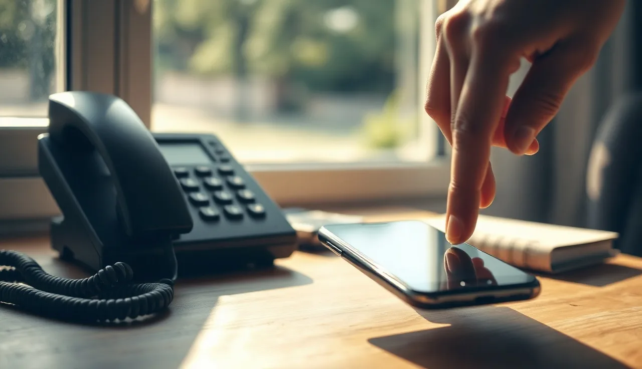 Landline and mobile phone on a desk representing DNC registry protection