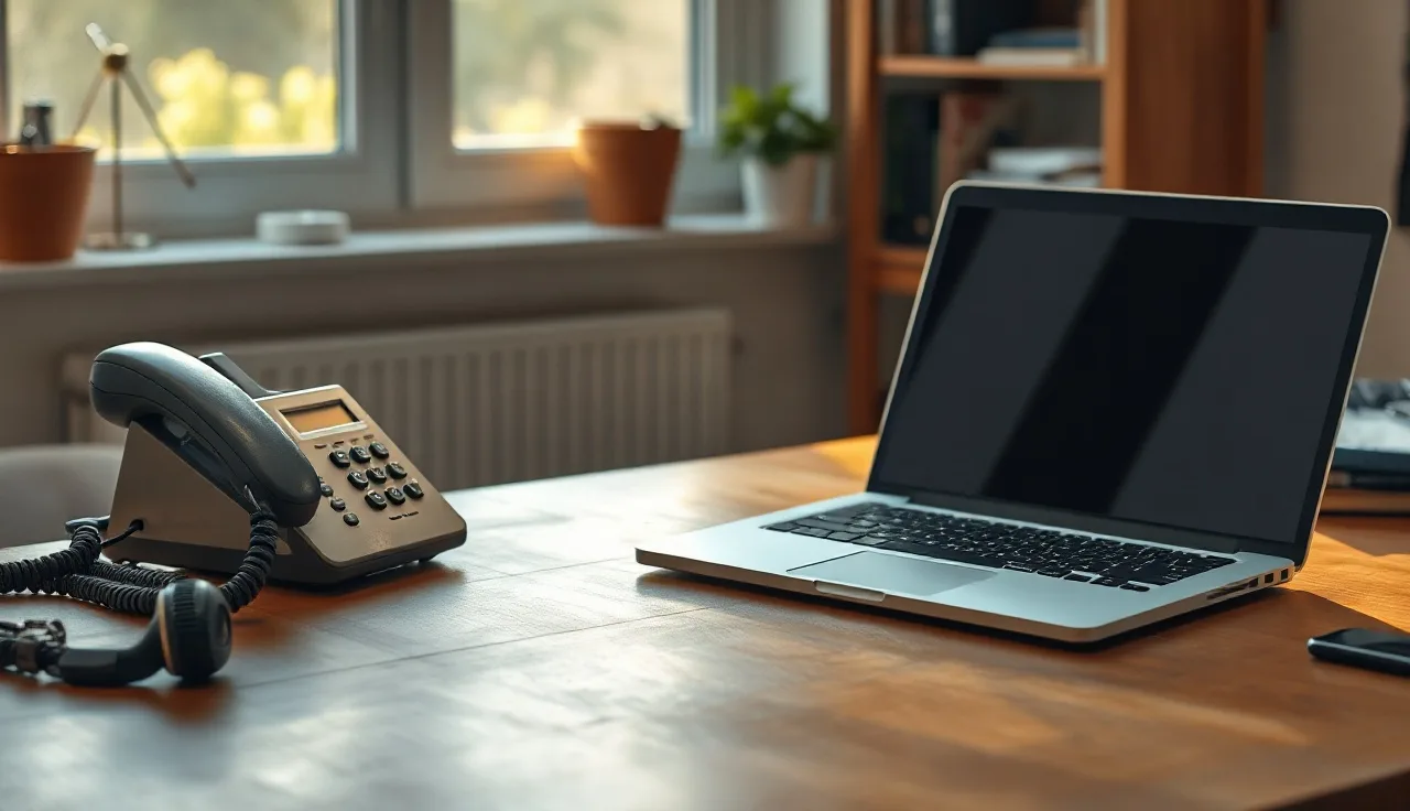 Landline phone and laptop on desk illustrating DNC registry versus email compliance rules