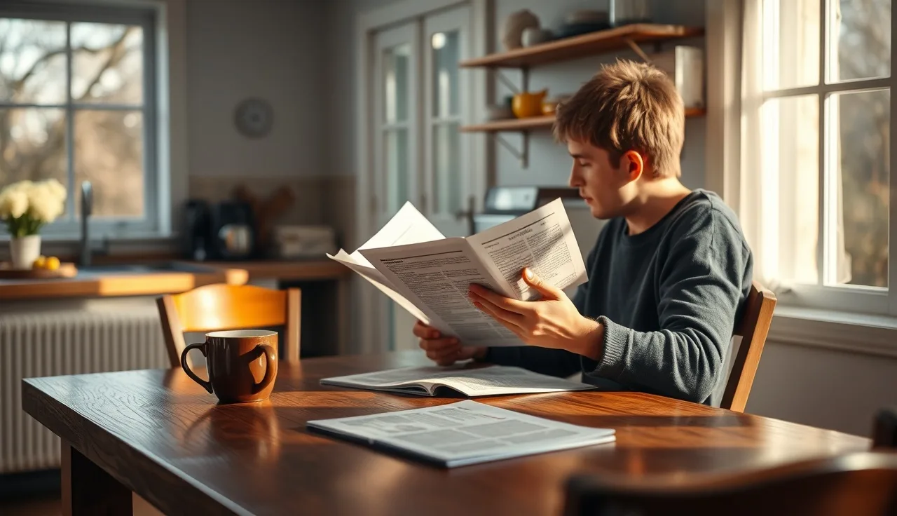Person at kitchen table reviewing printed pages about do not call registry rules