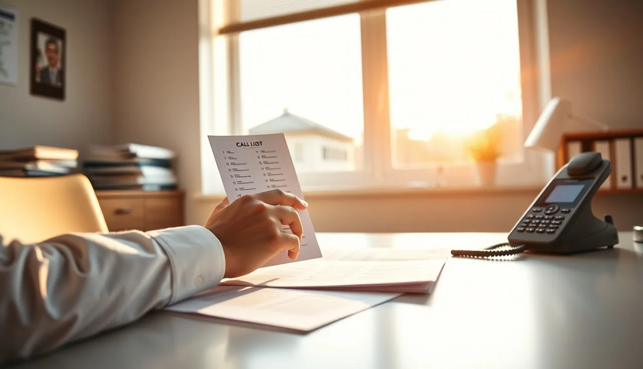 Person reviewing outbound call lists at a desk for DNC compliance