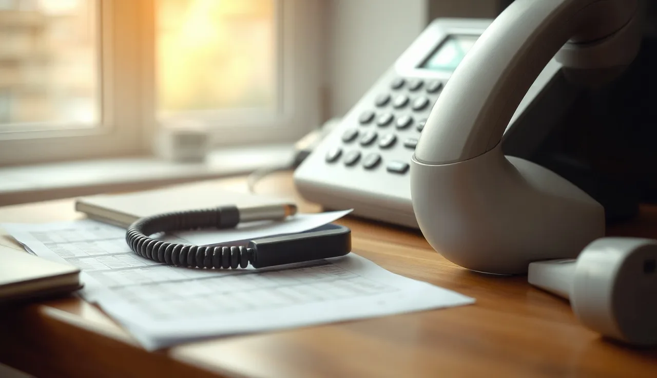 Landline phone on desk next to printed calling list, DNC compliance concept