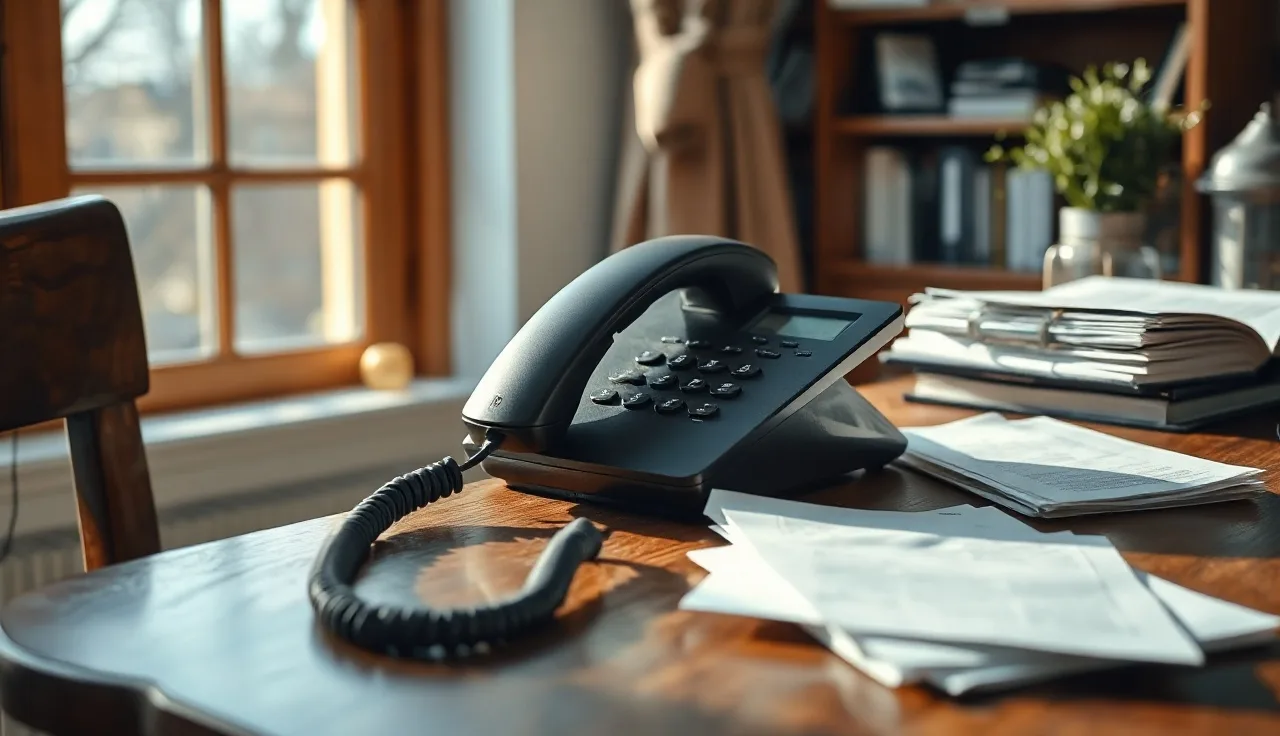 Landline telephone on a wooden desk, soft afternoon light, DNC registry compliance topic