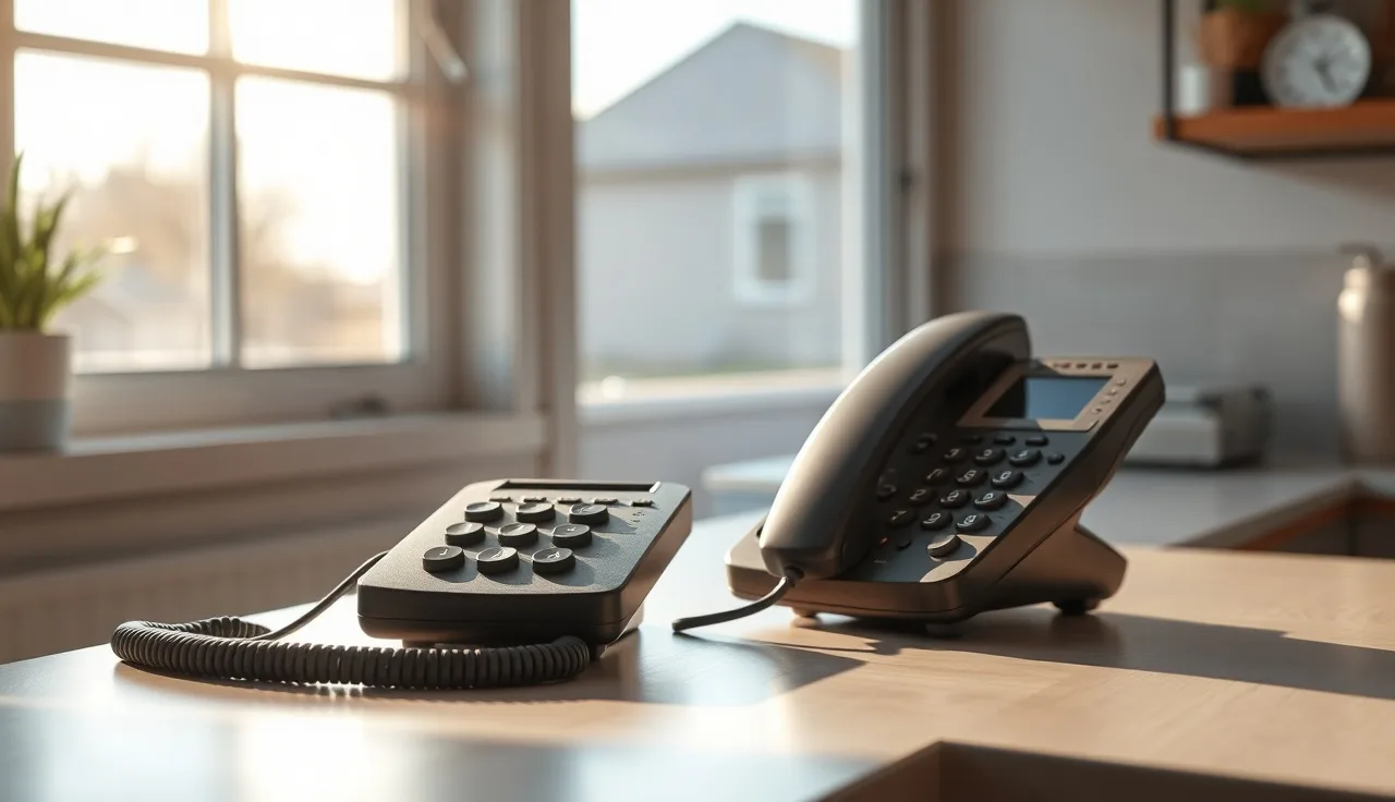Landline telephone on a kitchen counter, representing do not call registry registrations