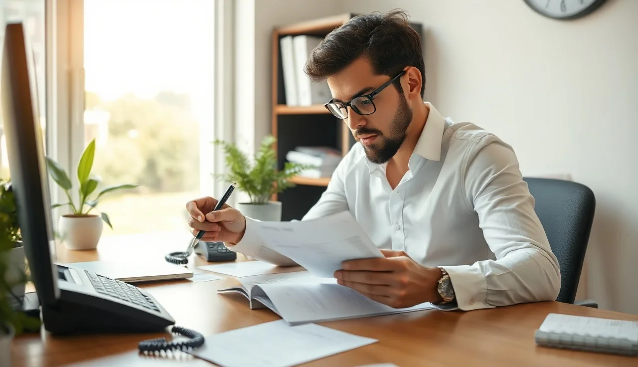 Person reviewing call records at desk under afternoon light, telemarketing compliance work