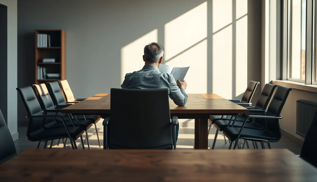 Founder reviewing legal documents at a conference table, facing personal TCPA liability risk