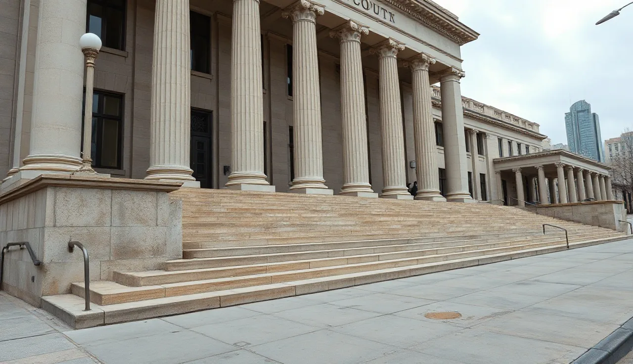Federal courthouse exterior with stone steps and columns, telemarketing compliance context