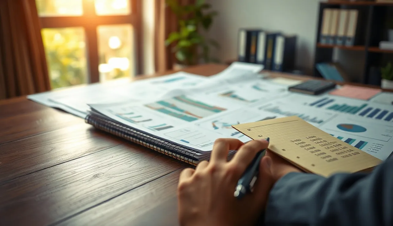 Person calculating outbound campaign risk figures on paper at a desk