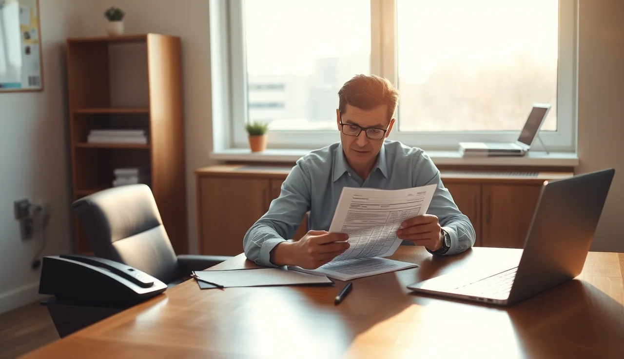 Compliance manager reviewing a TCPA incident response checklist at a wooden desk