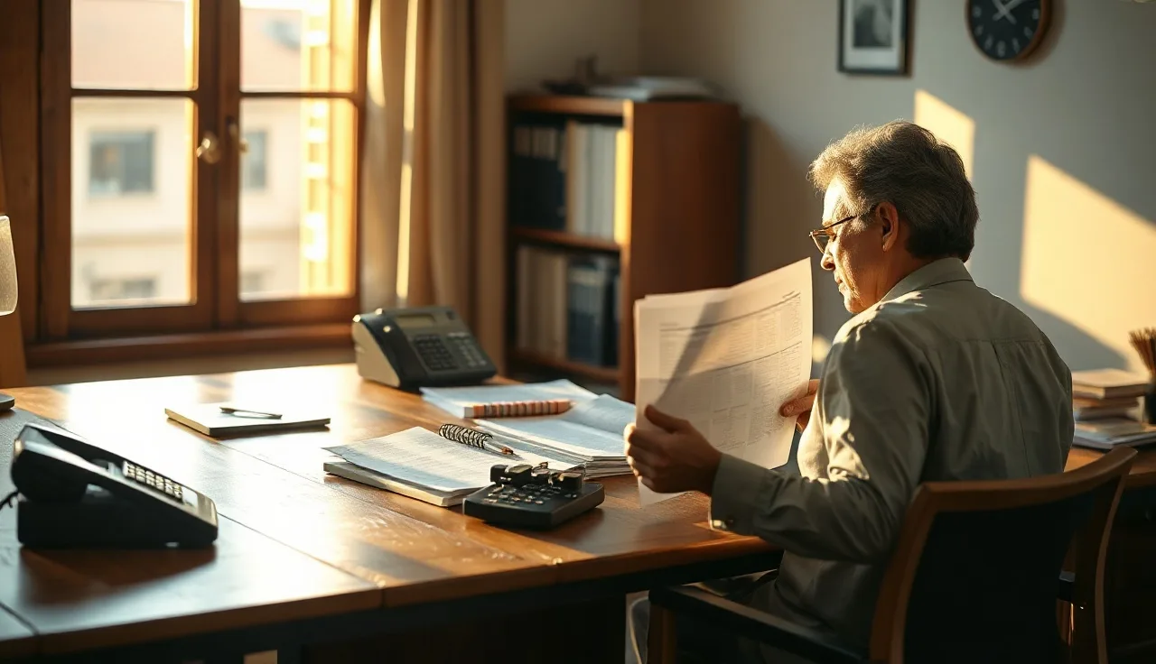 Person at desk reviewing documents beside a telephone, TCPA lawsuit paperwork