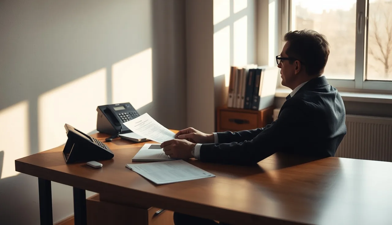 Person reviewing call lists at a desk, telephone nearby, TCPA compliance review