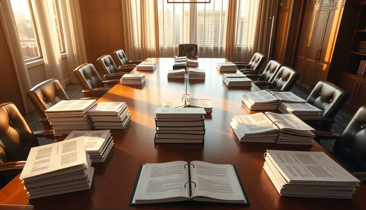 Conference table with stacked legal documents in a law office, TCPA class action setting
