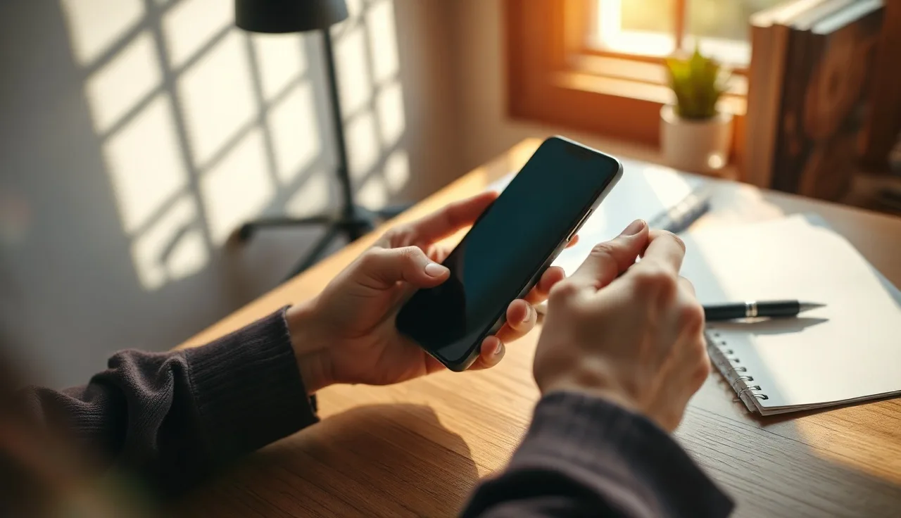 Hands holding a smartphone at a desk while preparing a TCPA complaint