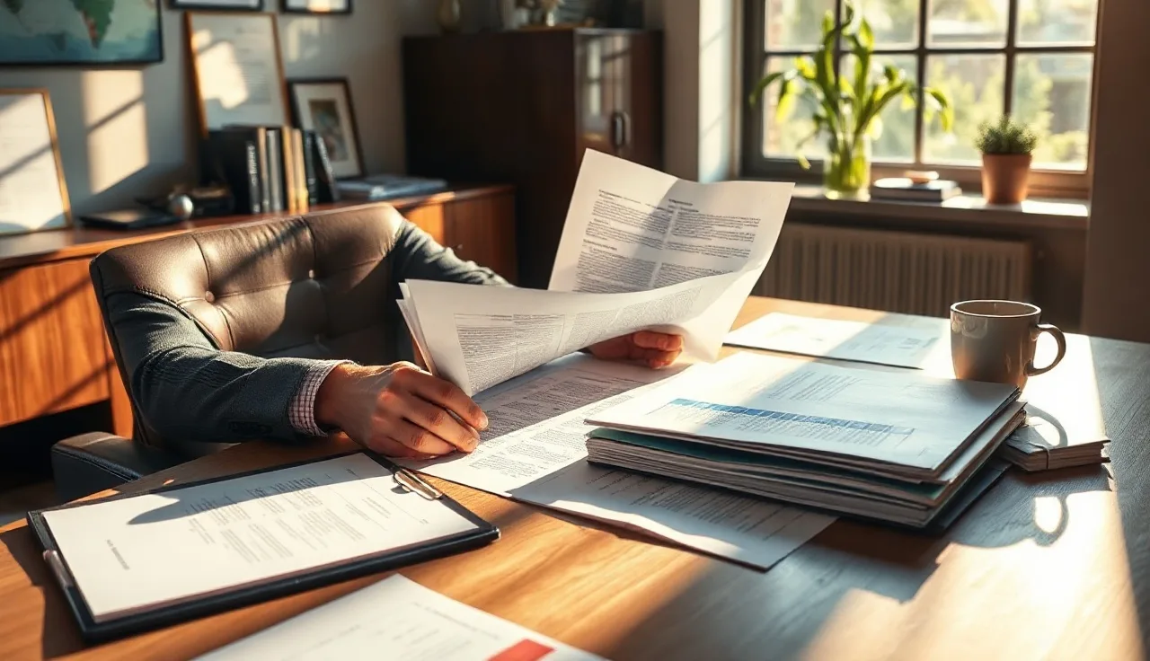 Attorney reviewing TCPA compliance documents at a sunlit Louisville office desk
