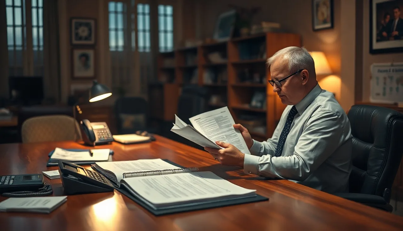 Compliance officer reviewing call logs at a desk related to TCPA violations