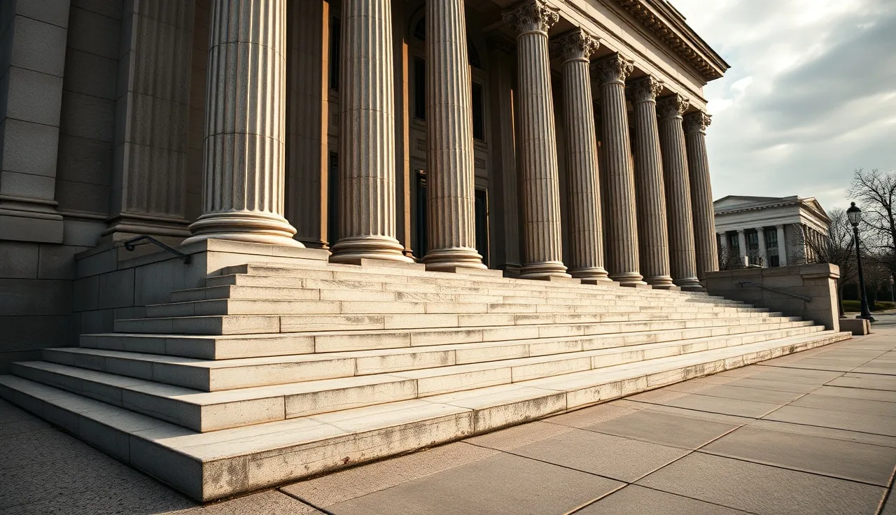 Federal courthouse exterior with stone columns, representing TCPA penalty litigation
