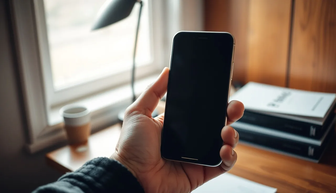 Hand holding a smartphone with unread notifications on a desk, illustrating spam text message compliance rules