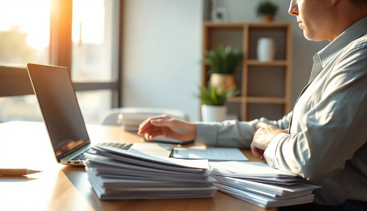 Compliance professional reviewing SMS marketing opt-in forms at a desk