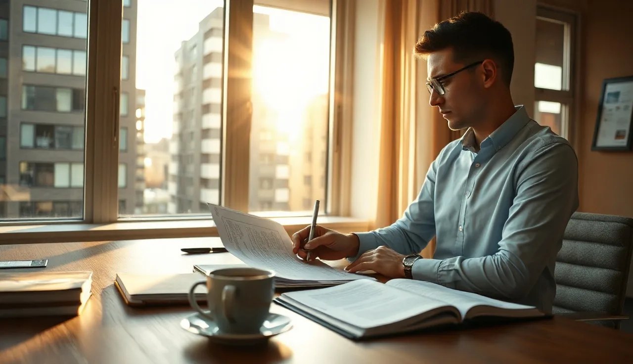 Person reviewing 10DLC campaign registration forms at a desk near a window