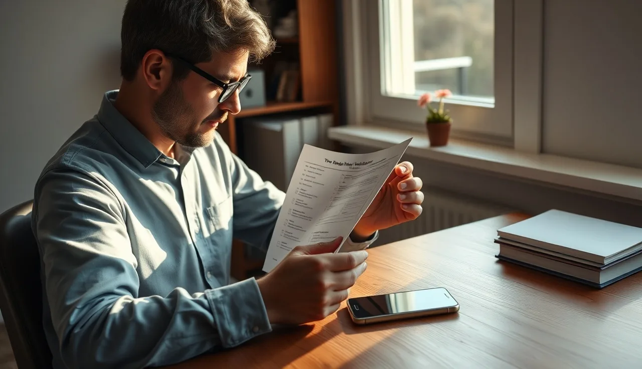 Person at desk reviewing SMS compliance checklist with smartphone nearby