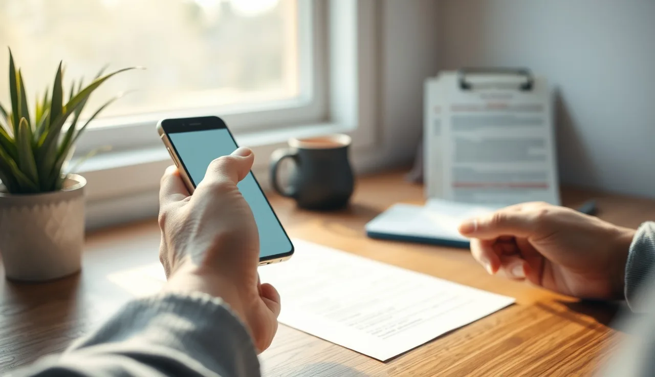Person reviewing an SMS opt-in form next to a smartphone showing a text message frequency disclosure