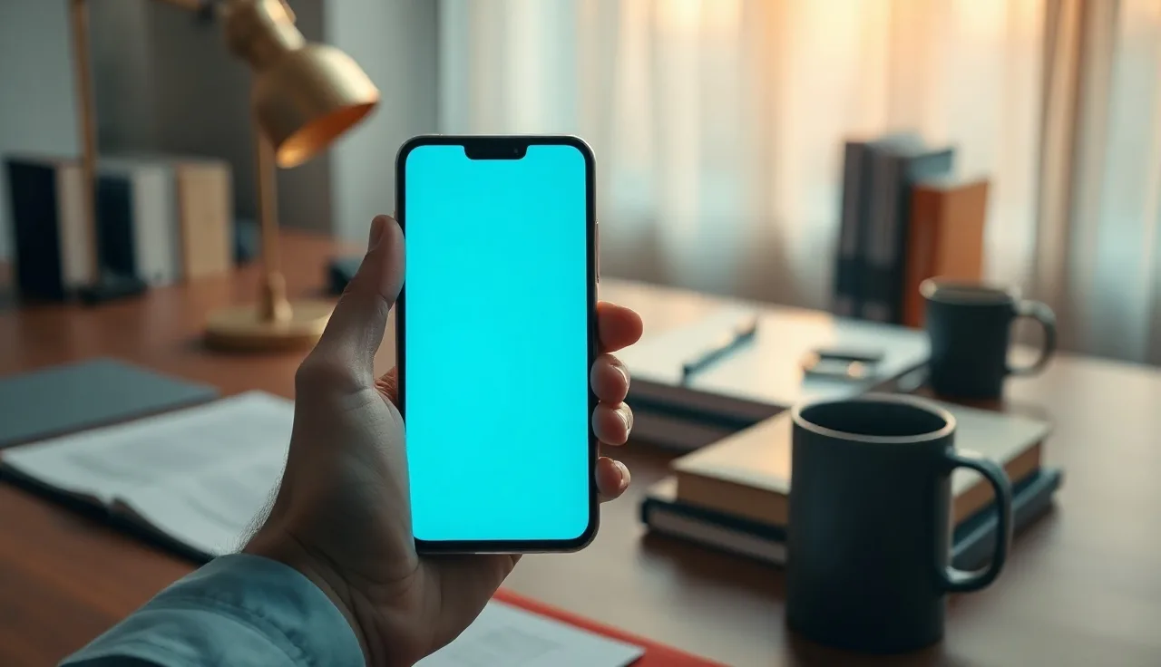 Hand holding smartphone near legal documents on a desk, representing SMS opt-in compliance