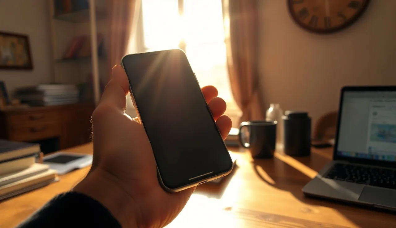 Hand resting on a smartphone face-down on a wooden desk, representing SMS opt-in compliance