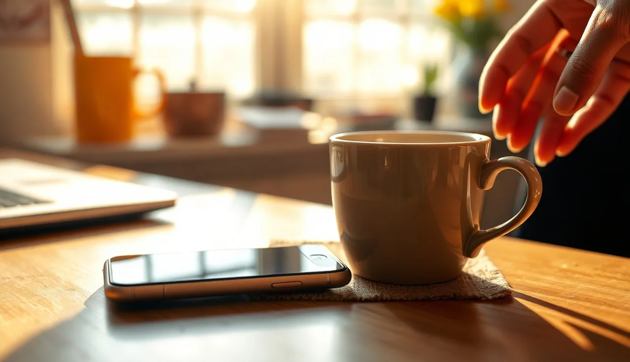 Smartphone on a wooden desk representing business SMS compliance and 10DLC registration