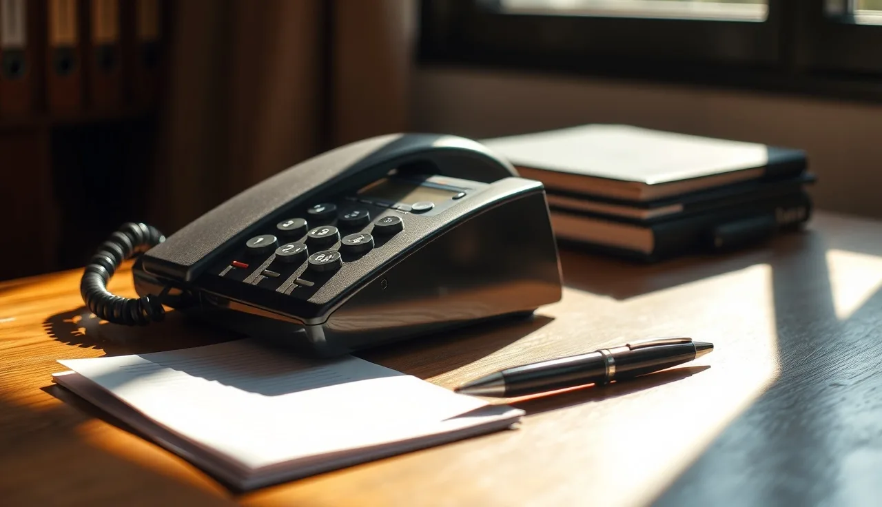 Landline telephone on wooden desk representing Arizona call recording law